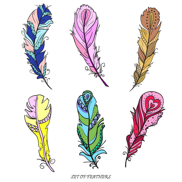 Feathers. Design Zentangle. - Вектор,изображение