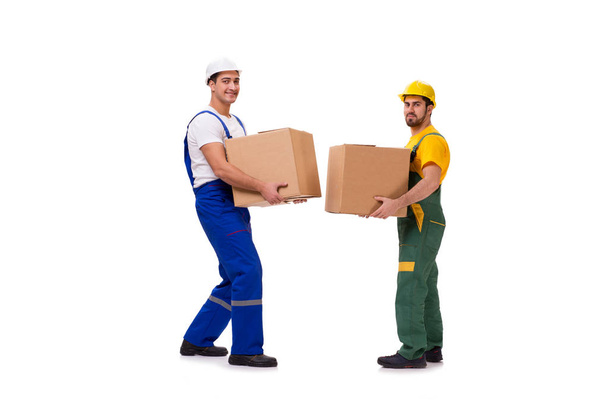 Two workers isolated on the white background - Foto, afbeelding