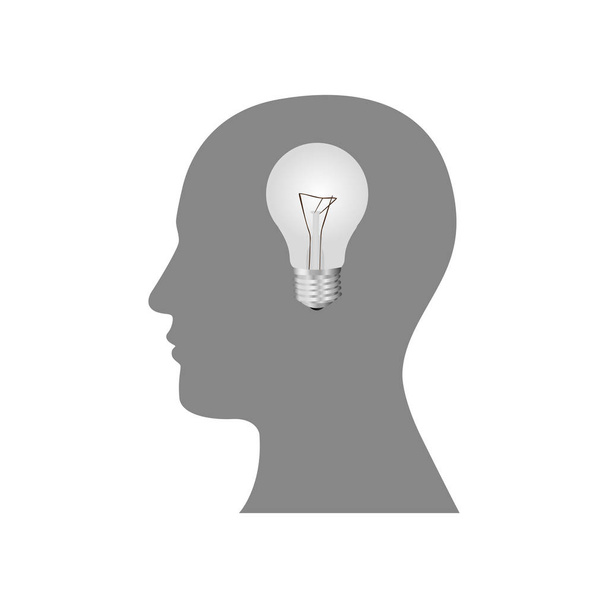 persoon met hersenen lamp pictogram - Vector, afbeelding