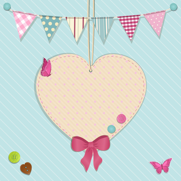 Heart decoration and bunting background - Vector, Image