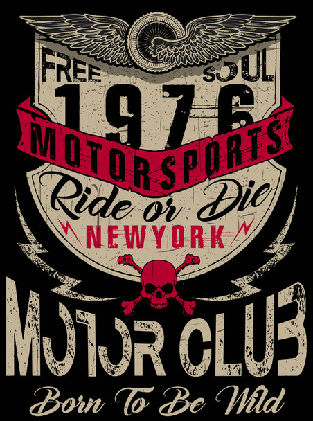 Label t-shirt design met illustratie van aangepaste chop motorfiets - Vector, afbeelding
