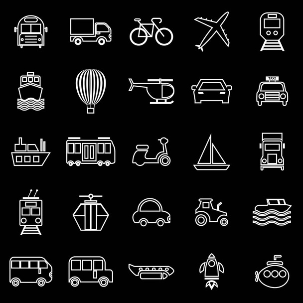 Linea di trasporto icone su sfondo nero
 - Vettoriali, immagini