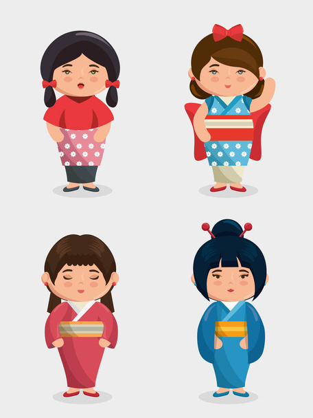 mignon japonais filles groupe kawaii style
 - Vecteur, image