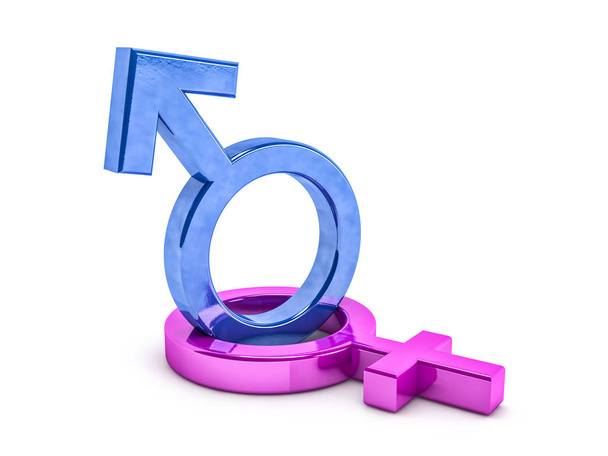 男と女の性別の記号。3 d レンダリング - 写真・画像