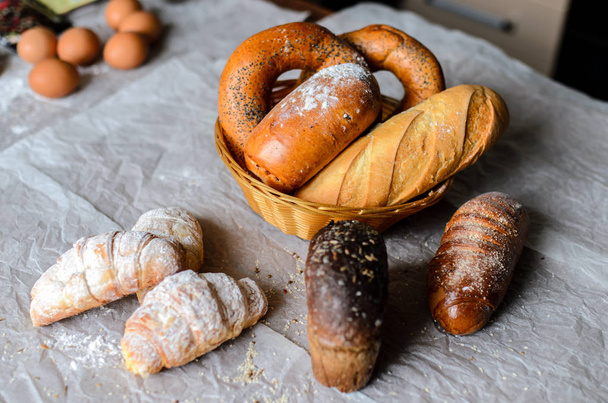 Still life of bread products. - Foto, Bild