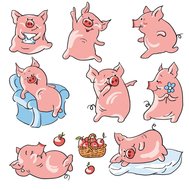 Cerdos de dibujos animados
 - Vector, Imagen