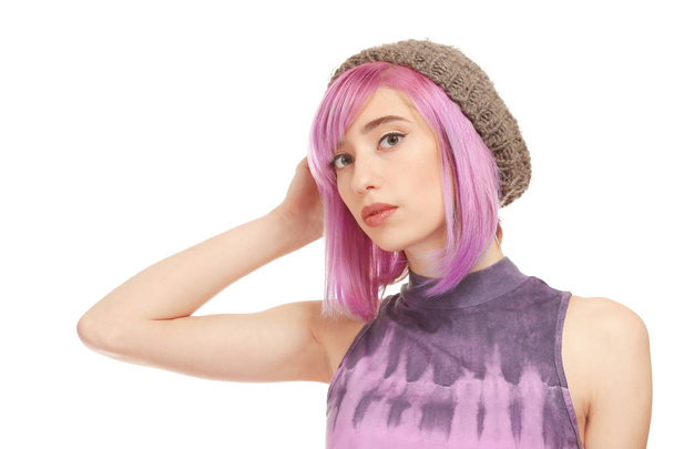 Beautiful young woman with dyed hair   - Фото, зображення