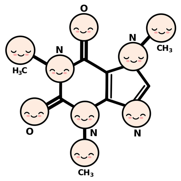 χαριτωμένο κινούμενα καφεΐνη μόριο δομή διανυσματικά εικονογράφηση - Διάνυσμα, εικόνα