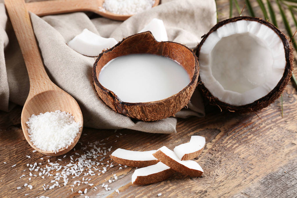 Composition with fresh coconut milk  - Φωτογραφία, εικόνα