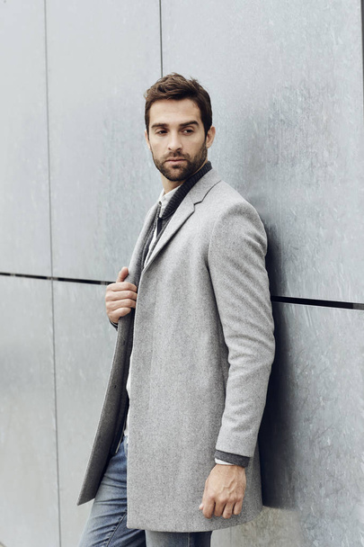 Handsome man in grey overcoat  - Φωτογραφία, εικόνα
