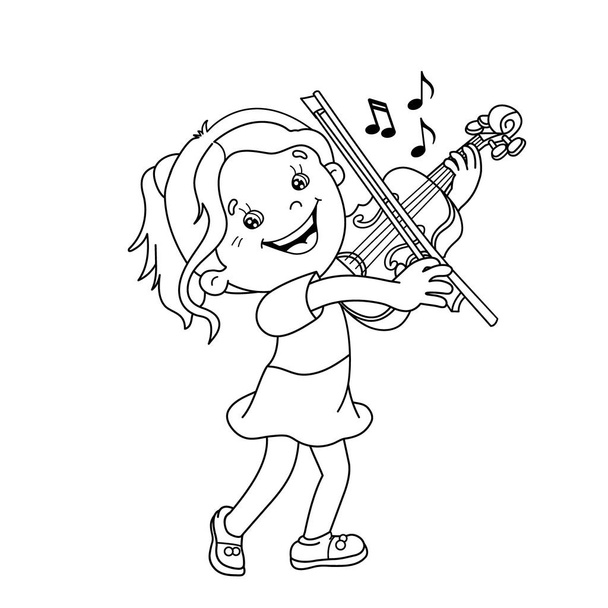 Coloring Page Outline Of cartoon girl playing the violin. Musical instruments. Coloring book for kids - Вектор,изображение