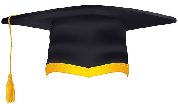 Gorra de graduación negra con borla de oro aislada
 - Vector, Imagen