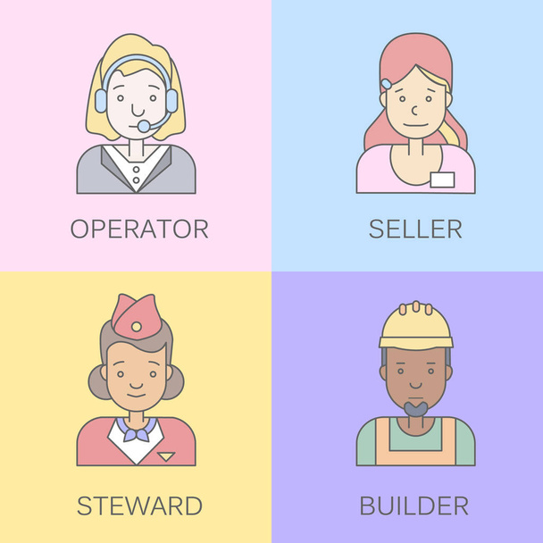 Linear Flat people faces and professions  - Vector, Image