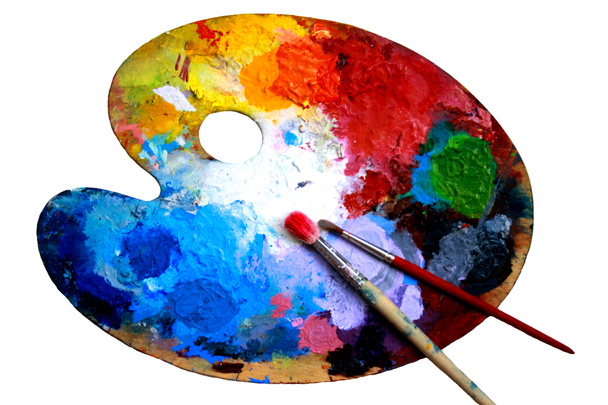 Oval art palette with paints - Photo, Image