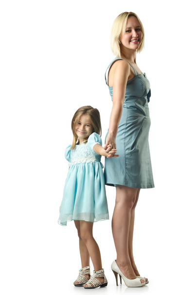 Mother with daughter isolated on white - Photo, image