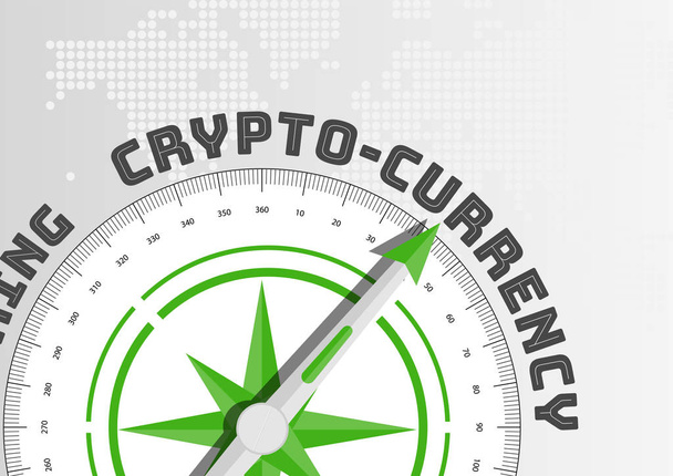 Crypto-currency concept with compass pointing towards text - Vector, Image