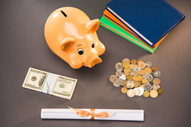 diploma and piggy bank - Photo, Image