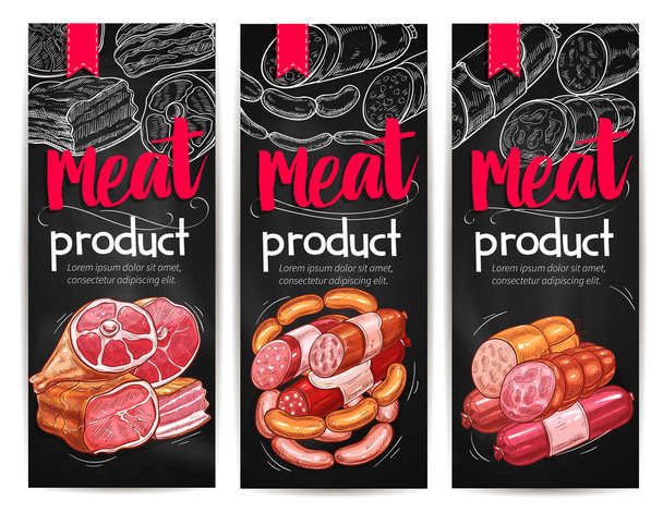 Meat and sausages chalkboard banner template - Vector, Image