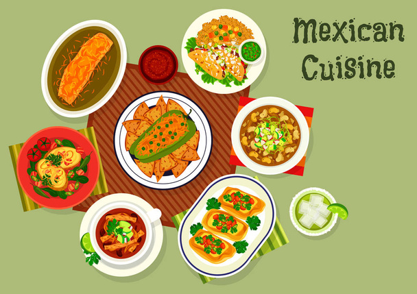 Ícone de cozinha mexicana com sopa e sanduíches
 - Vetor, Imagem