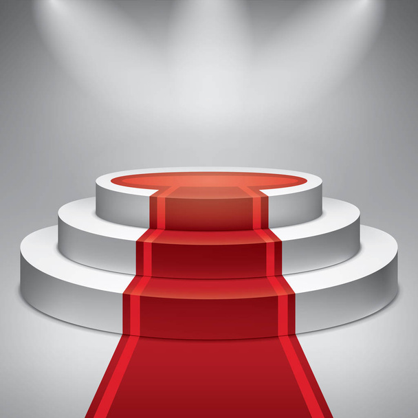 Empty round podium. Red carpet. Award ceremony. 3d vector design object - Вектор, зображення
