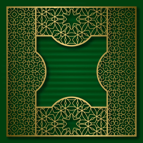 Golden cover background with traditional patterned square frame. - Vector, Image