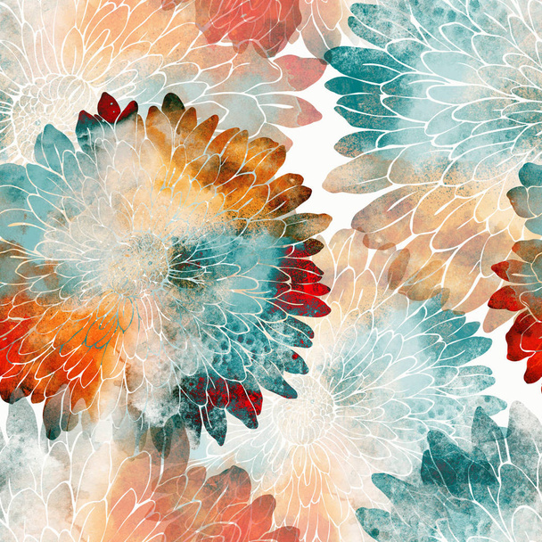 Chrysant naadloze veldboeket patroon - Foto, afbeelding
