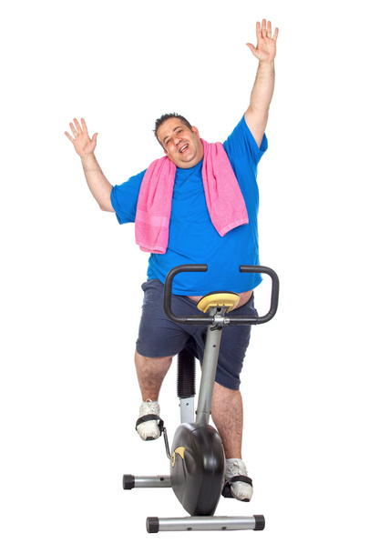 tlustý muž v statické jízdní kolo - Fotografie, Obrázek
