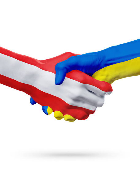 Flags Austria, Ukraine countries, partnership friendship handshake concept. - Фото, изображение