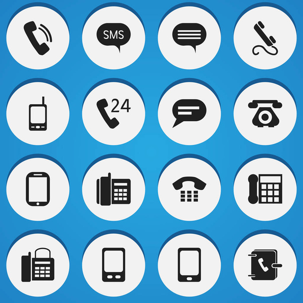 Set Of 16 Editable Device Icons. Includes Symbols Such As Office Telephone, Message, Retro Telecommunication And More. Can Be Used For Web, Mobile, UI And Infographic Design. - Vector, Image