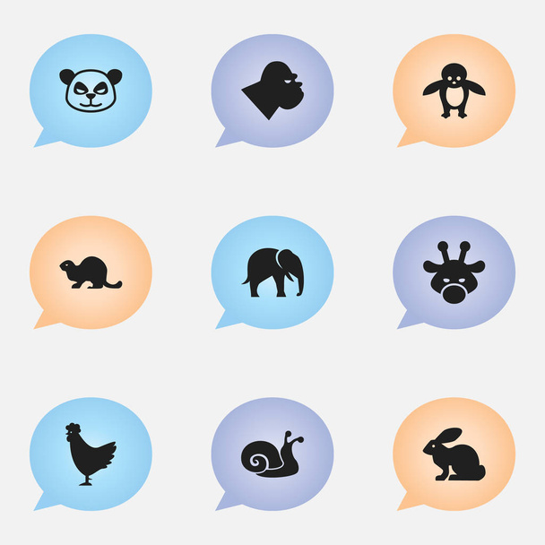 Σύνολο 9 εικονίδια επεξεργάσιμο ζωολογικό κήπο. Περιλαμβάνει σύμβολα όπως κόκορας, πιγκουίνο, λαγουδάκι και περισσότερο. Μπορεί να χρησιμοποιηθεί για Web, Mobile, Ui και σχεδίασης γραφήματος. - Διάνυσμα, εικόνα
