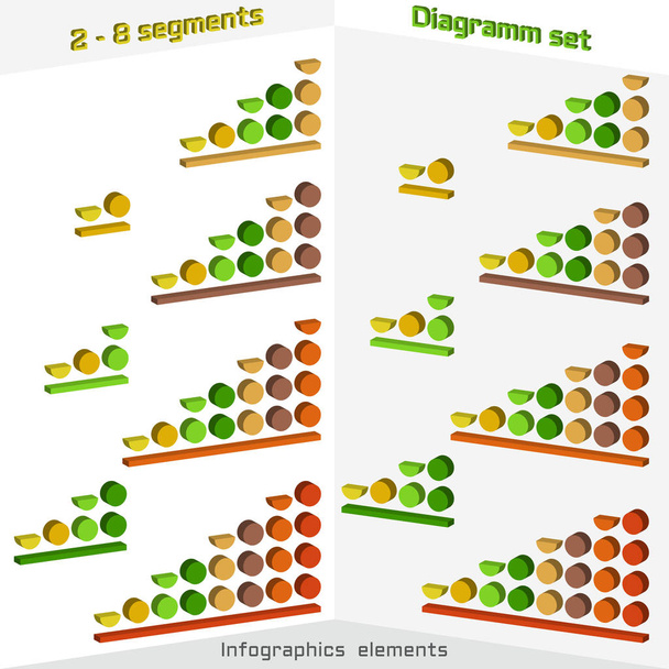 Set of isometric diagram with levels volumetric circles. 3D graphics templates. Colorful infographics elements. Vector - Вектор, зображення