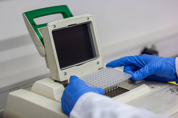 Scienziato o ricercatore o dottorando mettere campioni di DNA in PCR
  - Foto, immagini