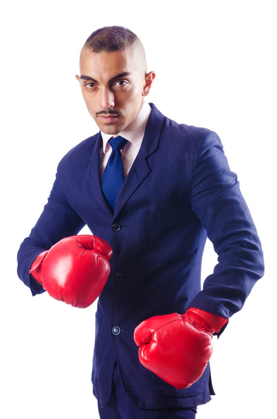 ボクシンググローブを持つハンサムなビジネスマン - 写真・画像