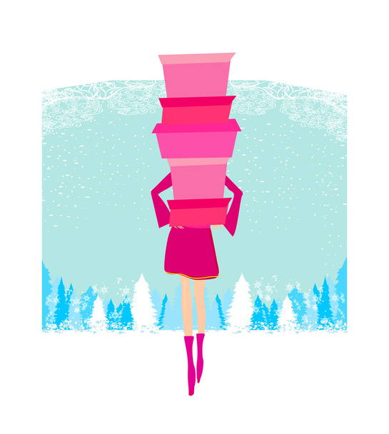 Fashion shopping girl with gift box - Vector, imagen