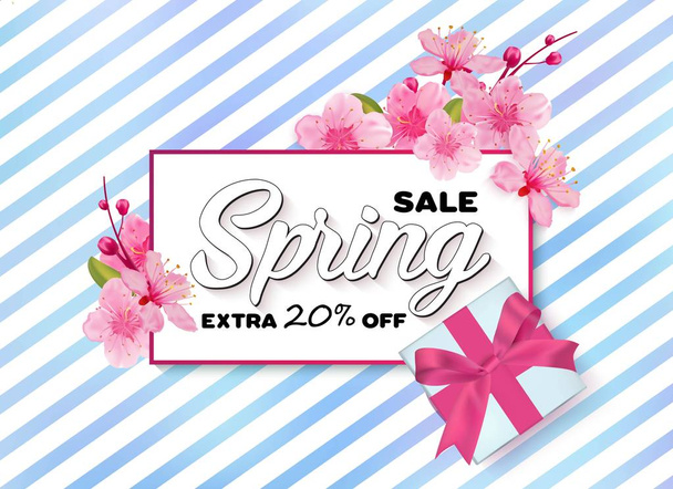 Spring sale colorful banner with sakura flower. - Вектор,изображение
