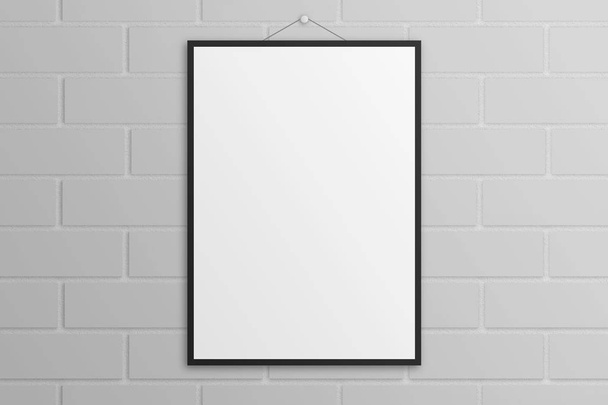 White poster mockup with black frame brick wall - Photo, Image