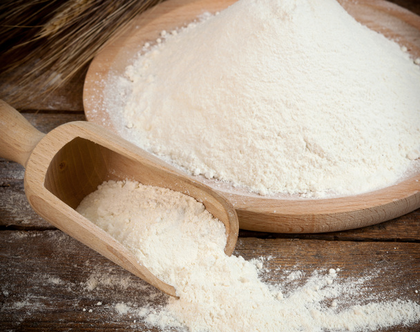 Flour on wood table - Photo, Image