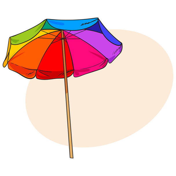 Rainbow colored, open beach umbrella, sketch style vector illustration - ベクター画像