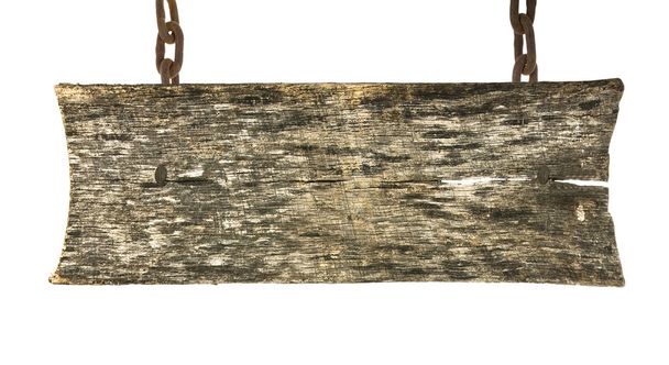 Segno di legno con catena su sfondo bianco
 - Foto, immagini