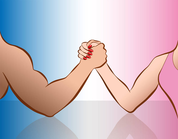 Борьба любовной пары женщина-мужчина
 - Вектор,изображение