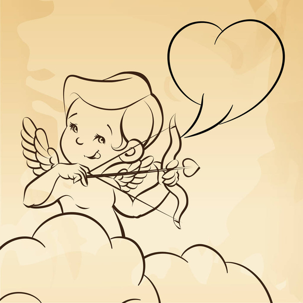 Cupid Love silhouette with bow and arrow and speech bubble - Vector, Imagen