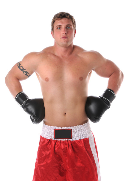 Muscular Boxer With Black Gloves - Foto, afbeelding