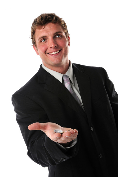 Businessman Holding Coins in Hand - Photo, Image