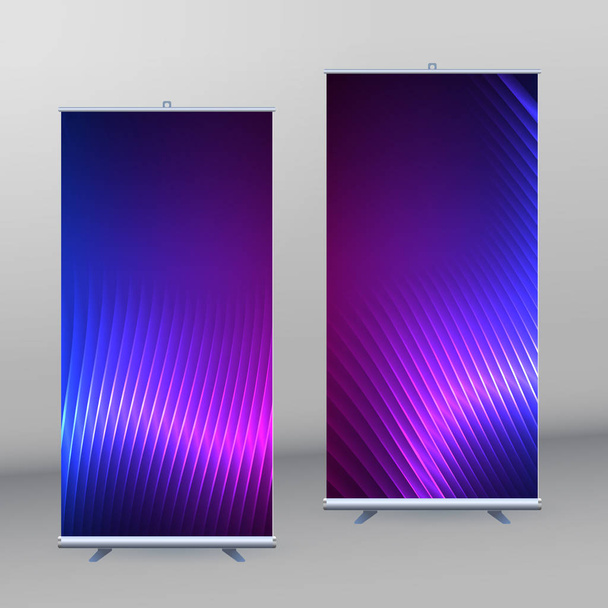 Roll up mockup vertical banner background blue purple neon effec - Vektor, Bild