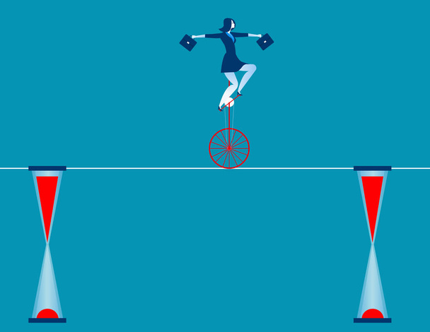 Businesswoman cycling on rope - Vector, Image