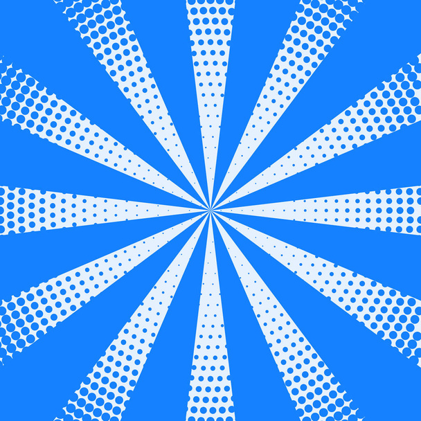 halftone rays background in blue color - Vector, imagen