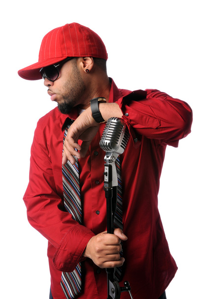 Hip Hop Man With Vintage Microphone - 写真・画像