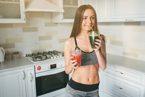 Fitness girl drink cocktail - Photo, Image