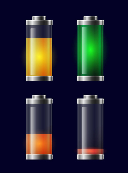 Set of transparent different charging batteries - Vektor, Bild
