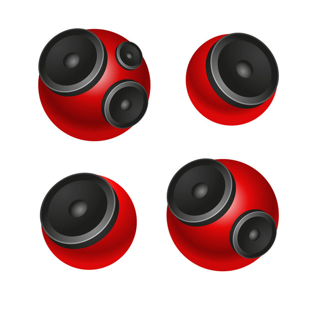 Set of red round speakers isolated on white - Vetor, Imagem